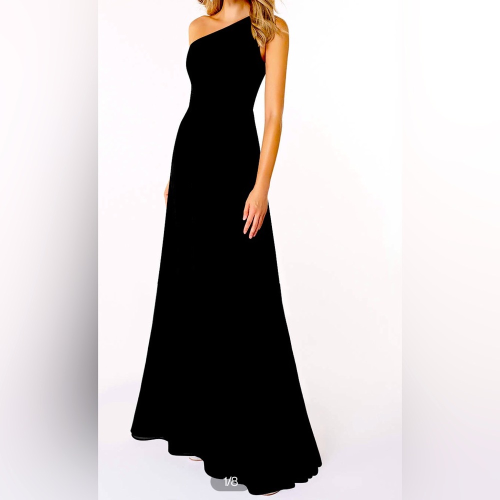 Azazia Dallas Black A Line One shoulder Chiffon Dress